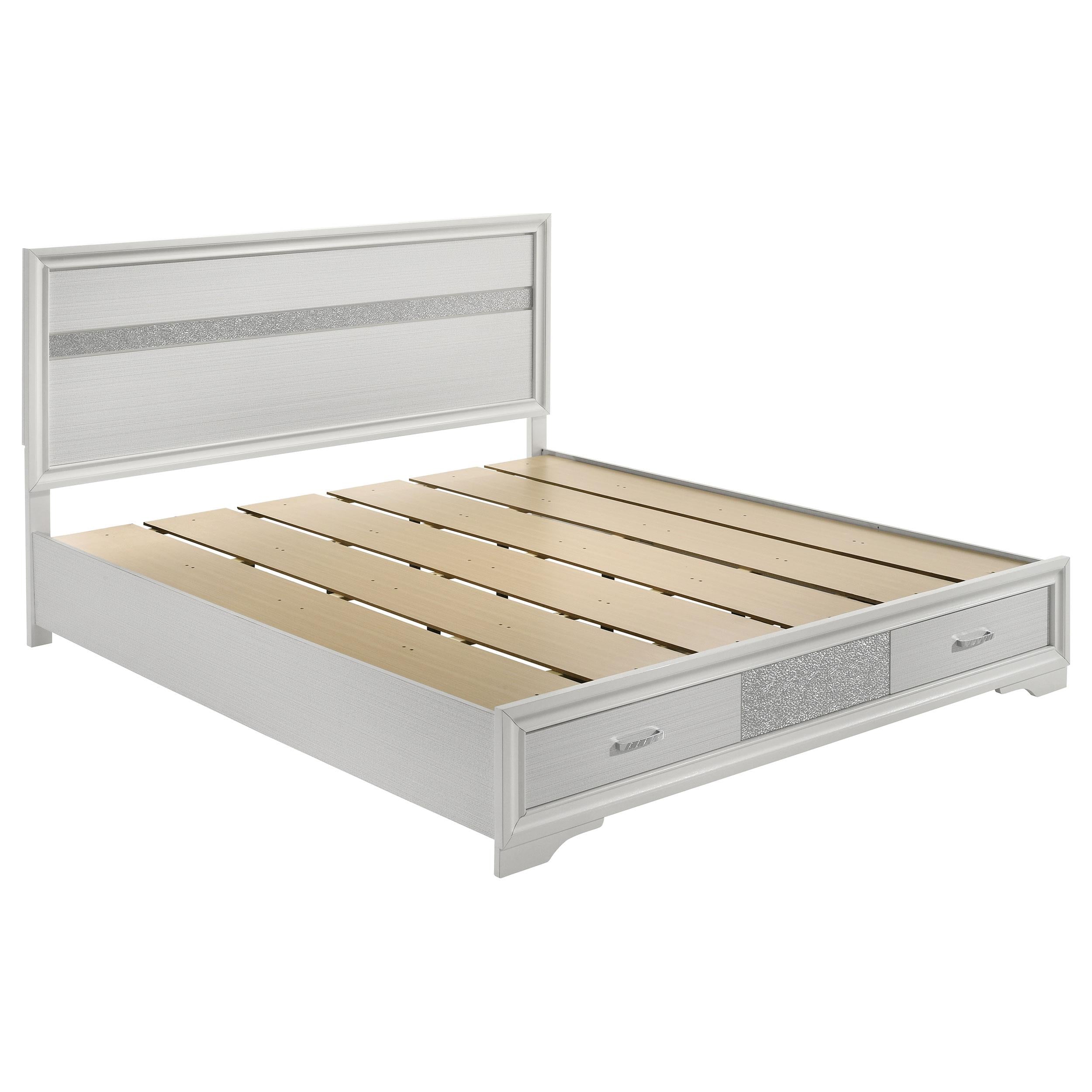 Miranda California King. E.King, & Queen 2-drawer Storage Bed Black & White