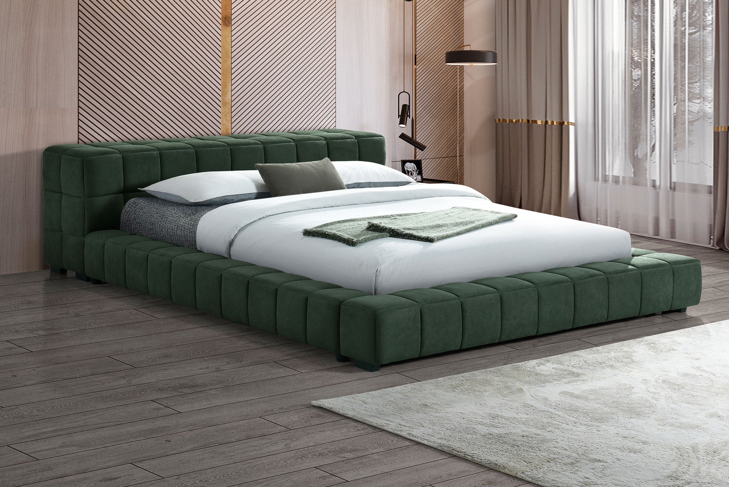 Trinity California King, E.king, Queen, & Full Bed Green & Light Taupe
