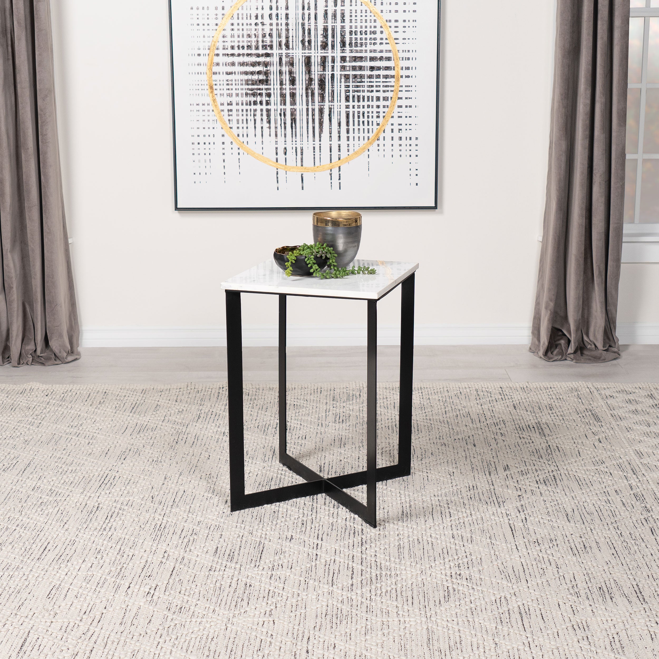 Tobin Square Marble Top End Table White and Black image