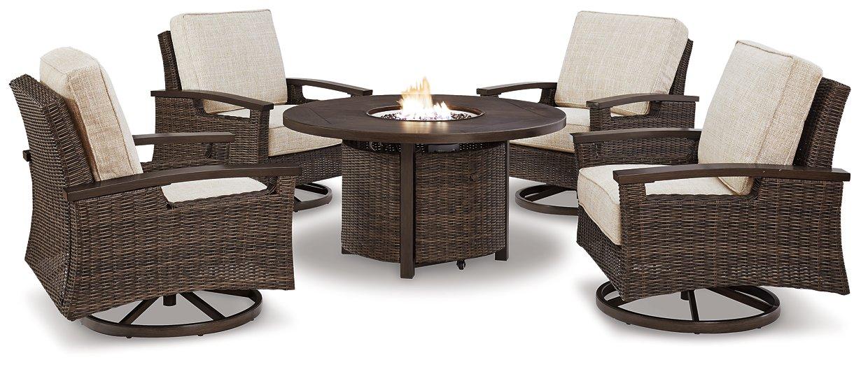 Paradise Trail Paradise Trail Fire Pit Table with 4 Nuvella Swivel Lounge Chairs