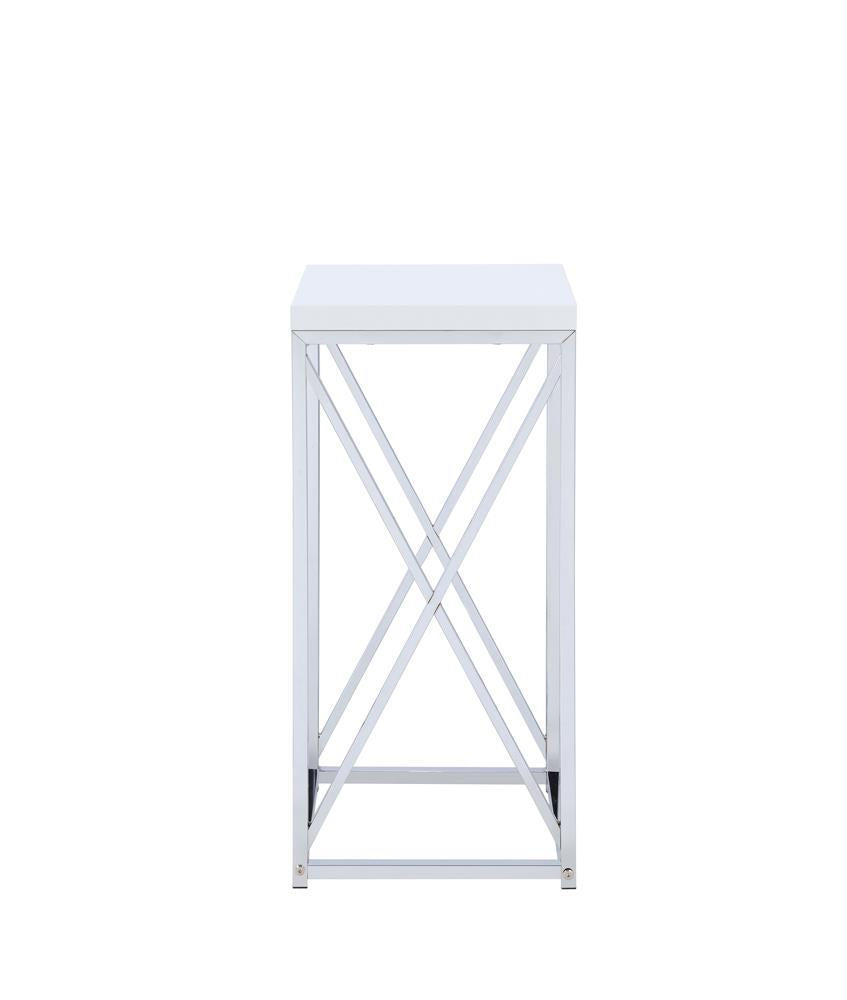 Edmund Accent Table with X-cross Glossy White and Chrome