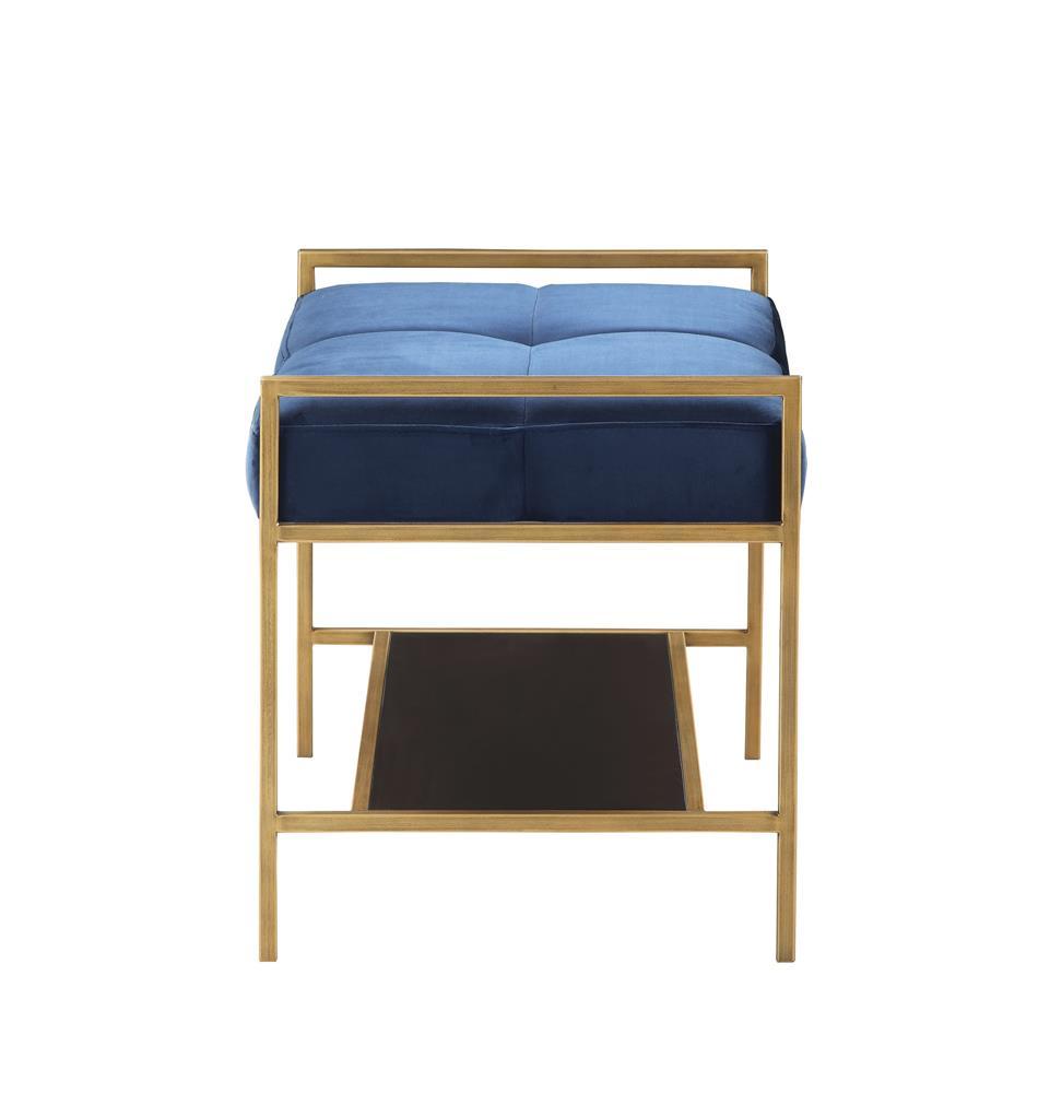 Maria Upholstered Stool Navy Blue and Gold